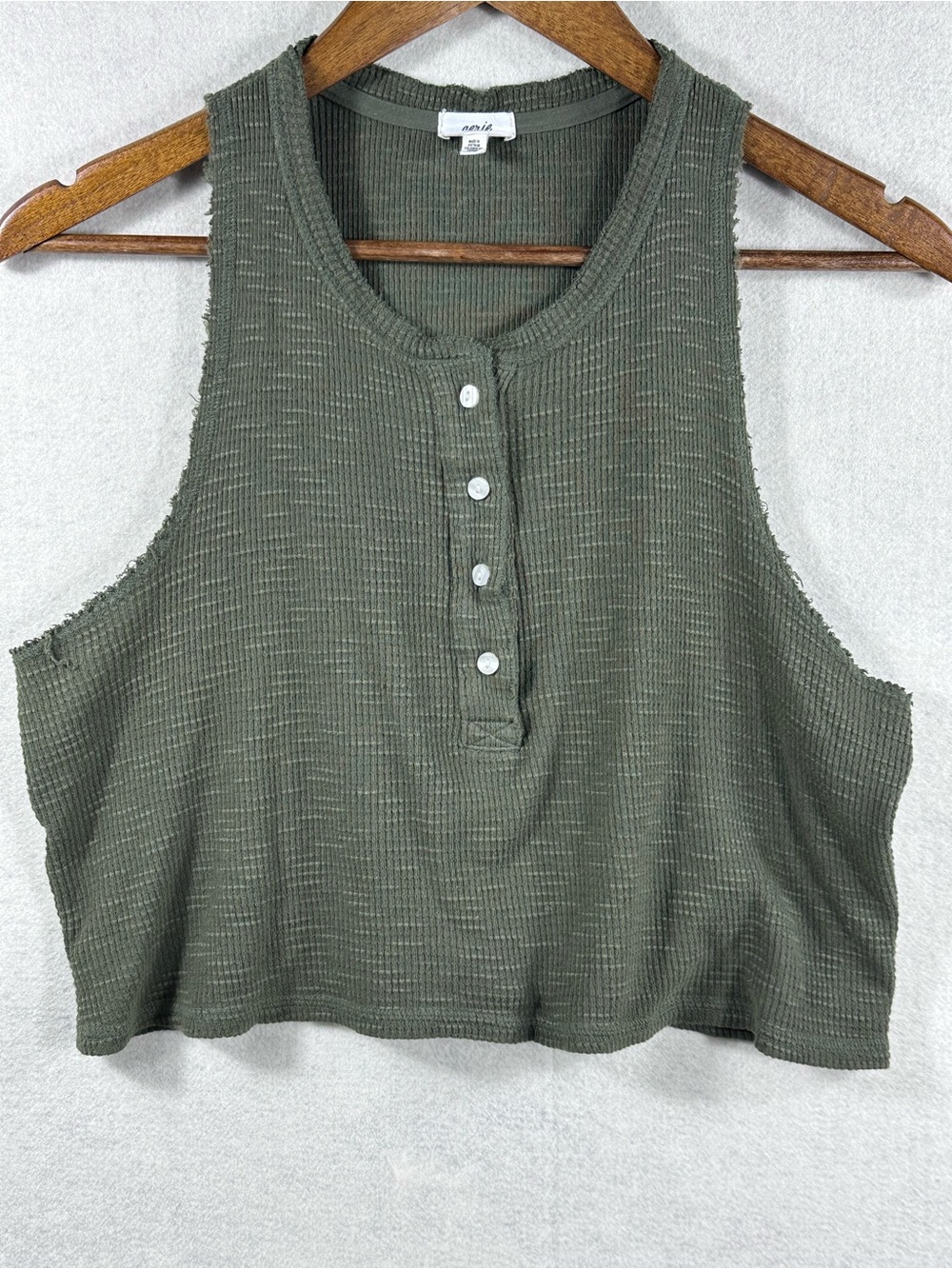 Aerie Waffle Knit Henley Tank Top Olive Green Cropped Sleeveless Women’s M